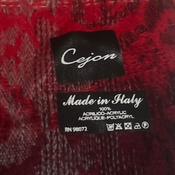 Cejon Scarf Womens Red Gray Gradient Fringe Italy Warm Winter - Picture 4 of 4